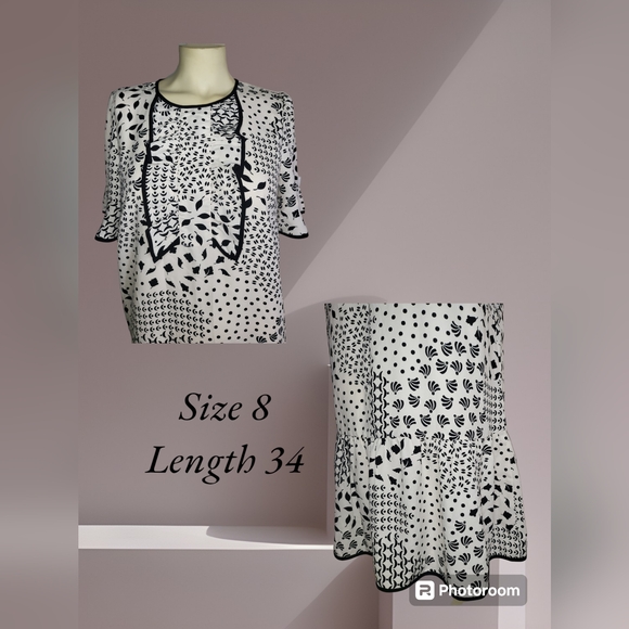 Ann Taylor size 8 BLK & WHT ruffle shift dress short sleeve - Picture 4 of 7